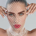 Cargar la imagen en la vista de la galería, White rhinestone net veil held to the face, front view
