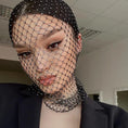 Cargar la imagen en la vista de la galería, Black rhinestone mesh veil covering face and throat
