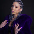 Cargar la imagen en la vista de la galería, White rhinestone mesh veil over face and throat under coloured light

