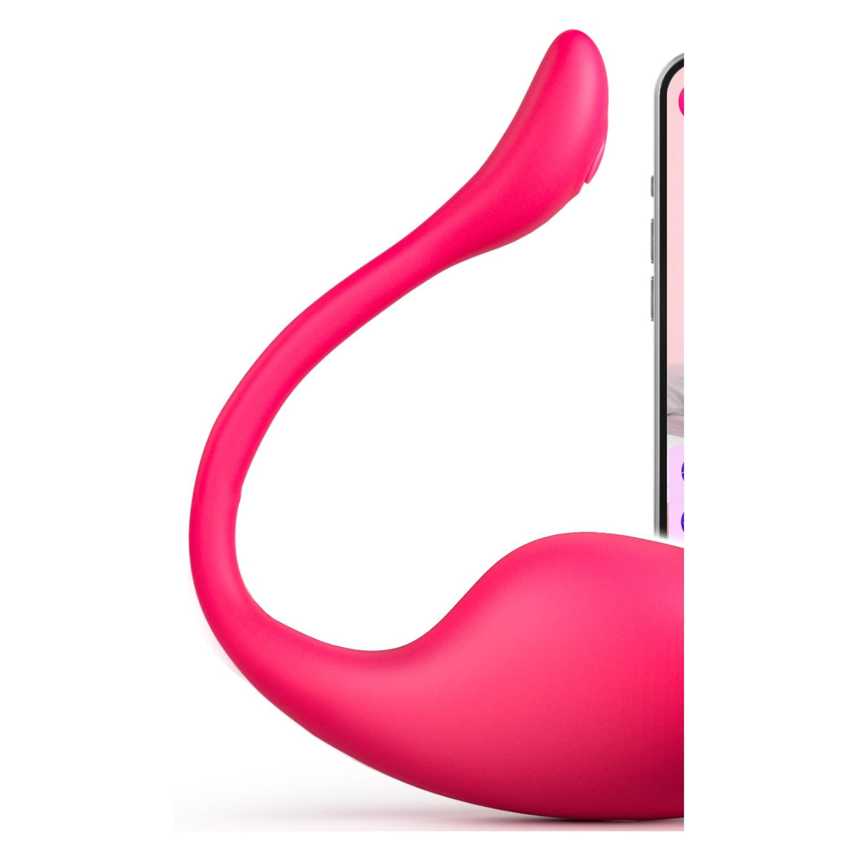 Rose pink wearable vibrating egg with a curved swan tail