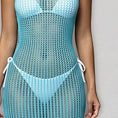 Cargar la imagen en la vista de la galería, Close-up of the open honeycomb net knit showing how sheer the aqua mesh is
