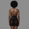 Cargar la imagen en la vista de la galería, Back view of the black fishnet cover-up dress showing the low open scoop back

