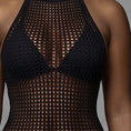 Cargar la imagen en la vista de la galería, Close-up of the black open honeycomb net knit showing how sheer the mesh is
