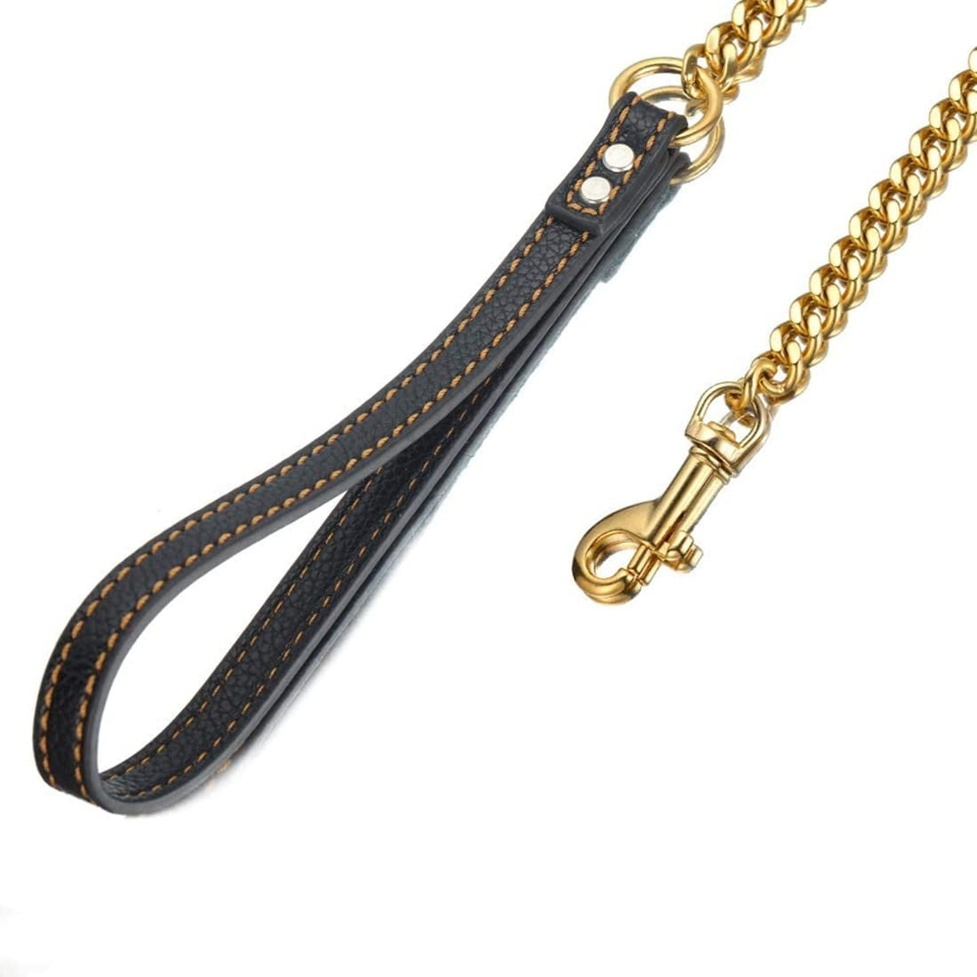 Double-stitched leather handle and gold snap hook