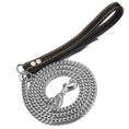 Load image into Gallery viewer, Silver Cuban link chain leash coiled with black leather handle
