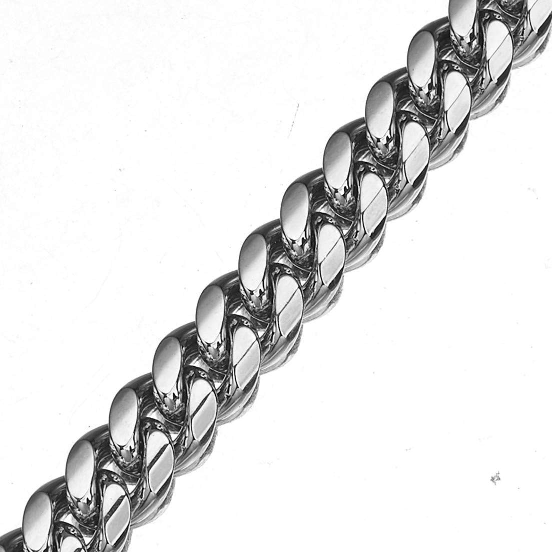 Close up of 12mm polished stainless steel Cuban link chain