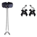 Load image into Gallery viewer, Nipple Clamps & Collar Bondage Set – Adjustable Metal Clamps with Chain, Bow Clips & Bell for Couples BDSM Play
