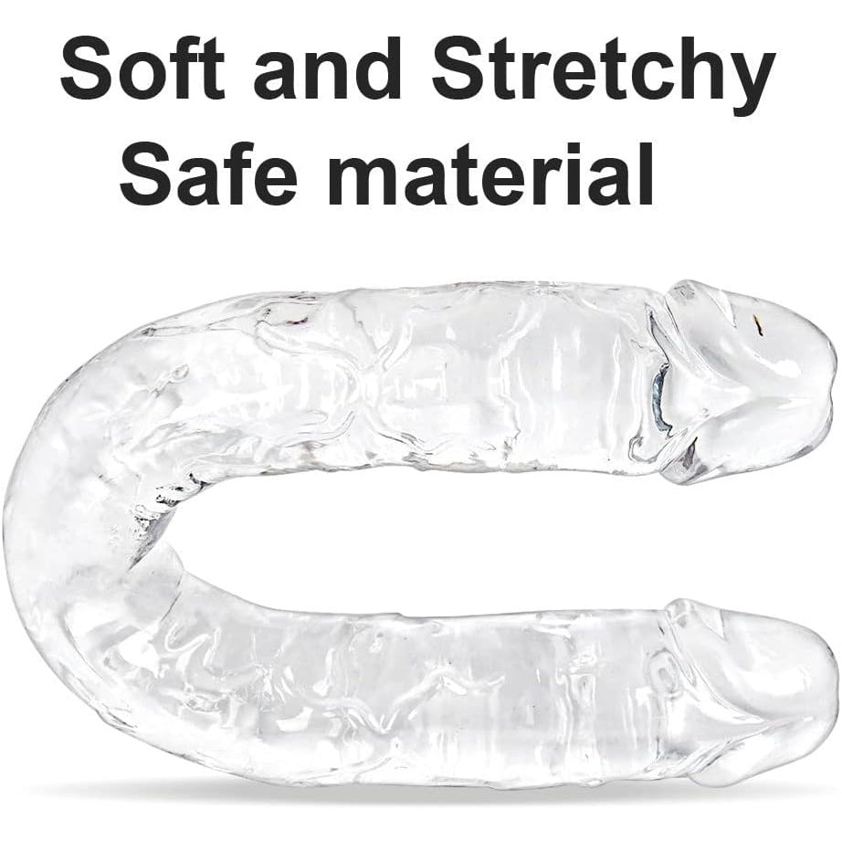 Clear double-ended dildo showing both realistic heads