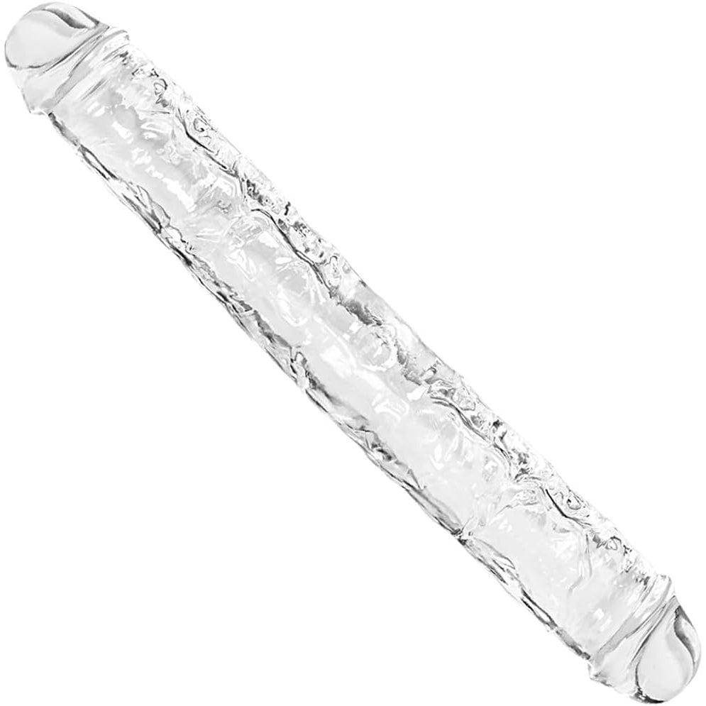 18 inch clear double-ended dildo, full length
