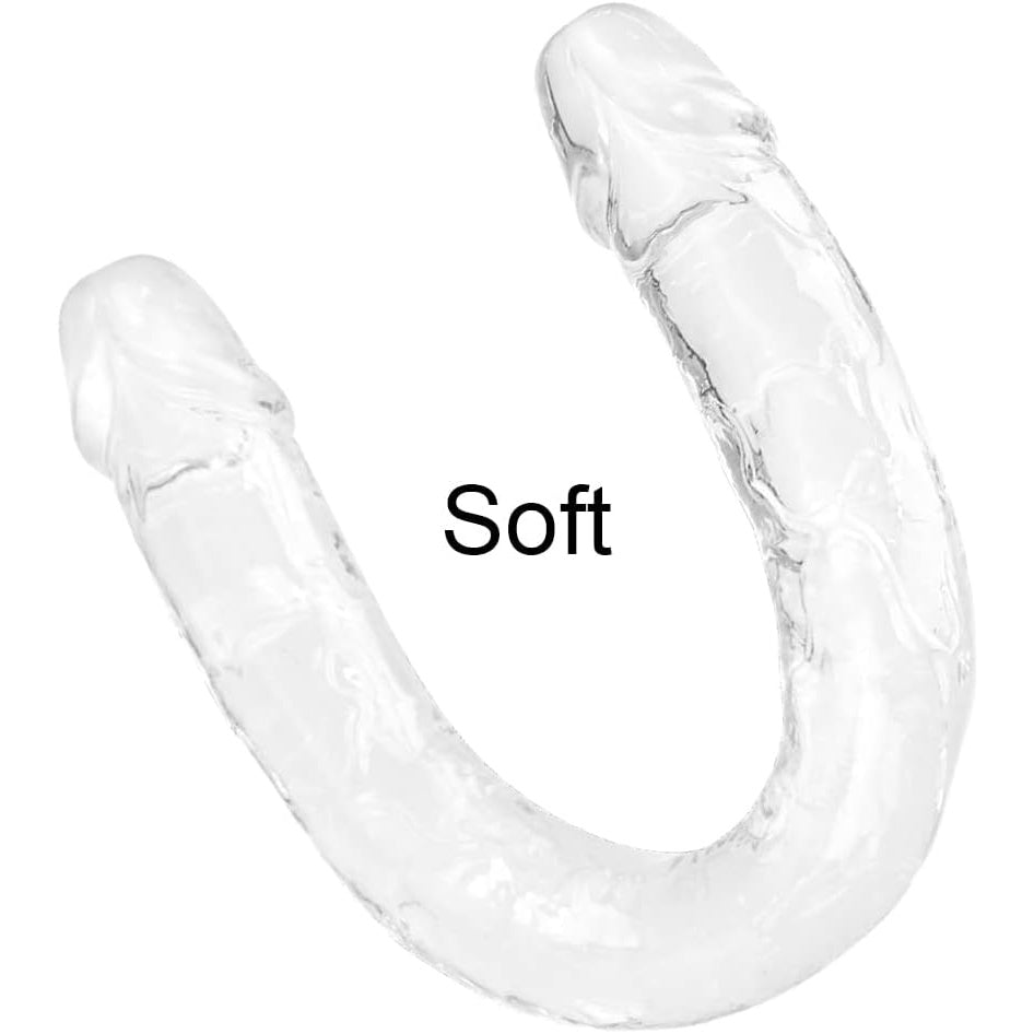Realistic glans detail on the clear double-ended dildo