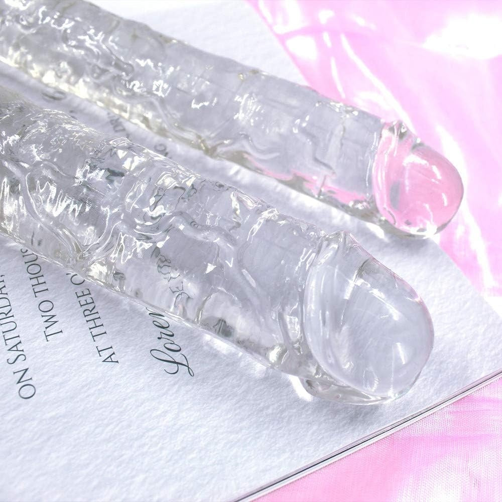 Clear double-ended dildo in use context