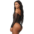 Load image into Gallery viewer, Fishnet Bodysuit Teddy Sparkle Rhinestones Back - Sex Shop Miami (Black)
