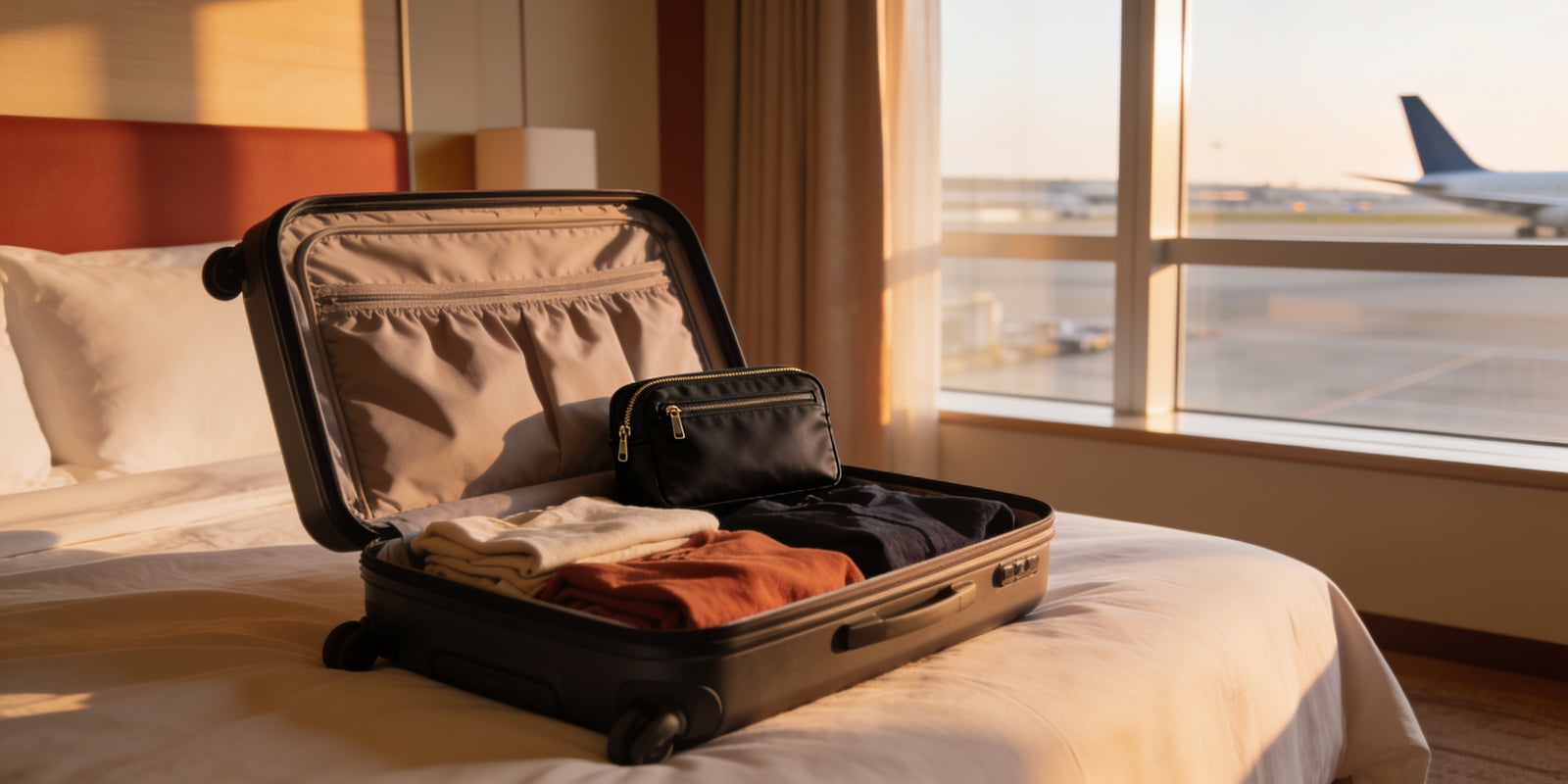 Carry-on suitcase packed for a flight to a Miami cruise