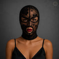 Cargar la imagen en la vista de la galería, Floral lace gothic hood worn, front view with eye and mouth openings
