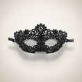 Cargar la imagen en la vista de la galería, Black filigree lace masquerade mask, studio product shot

