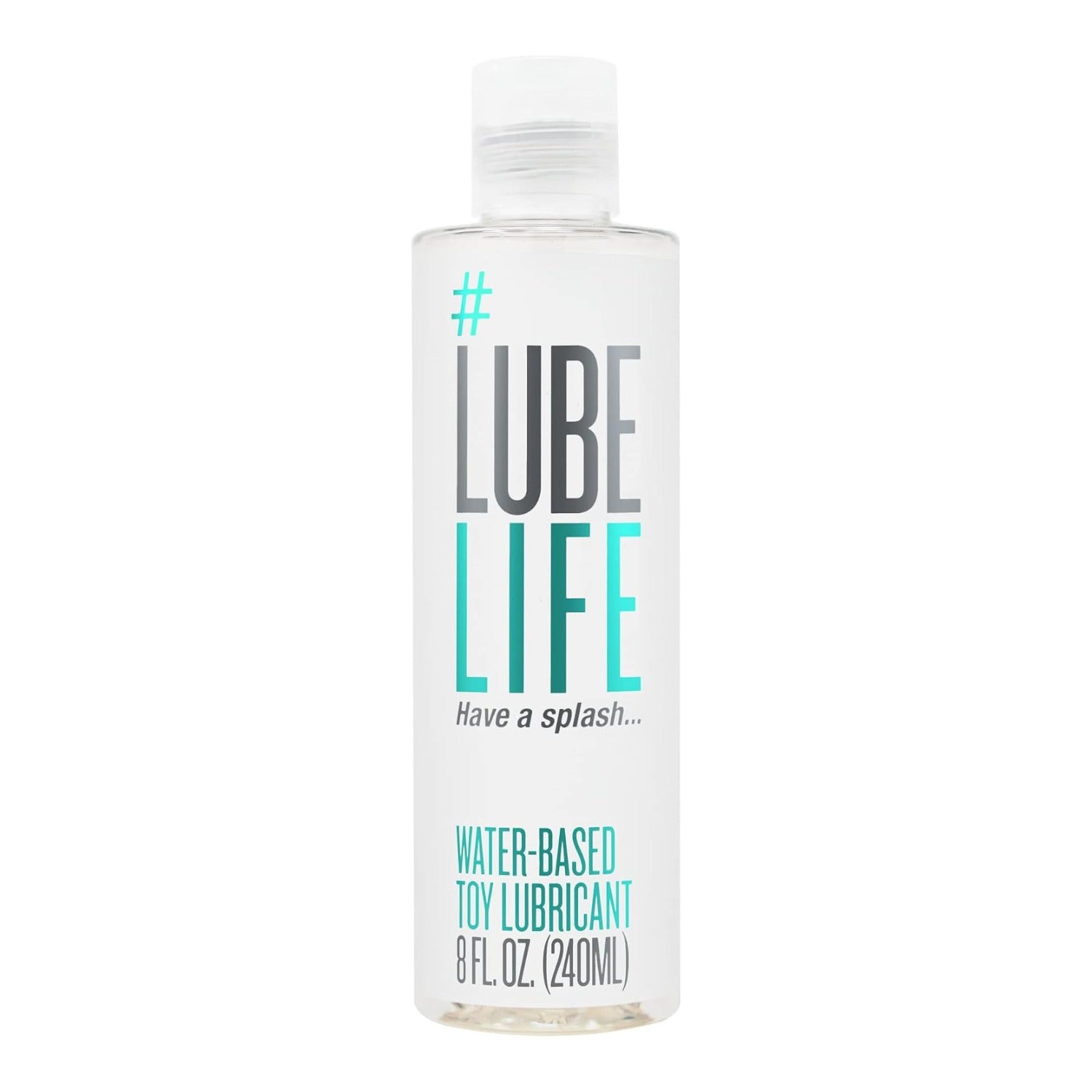 Lube Life water-based lube bottle on white