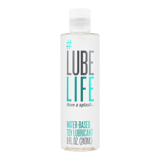 Lube Life water-based lube bottle on white
