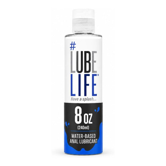 Lube Life water-based anal lube bottle on white
