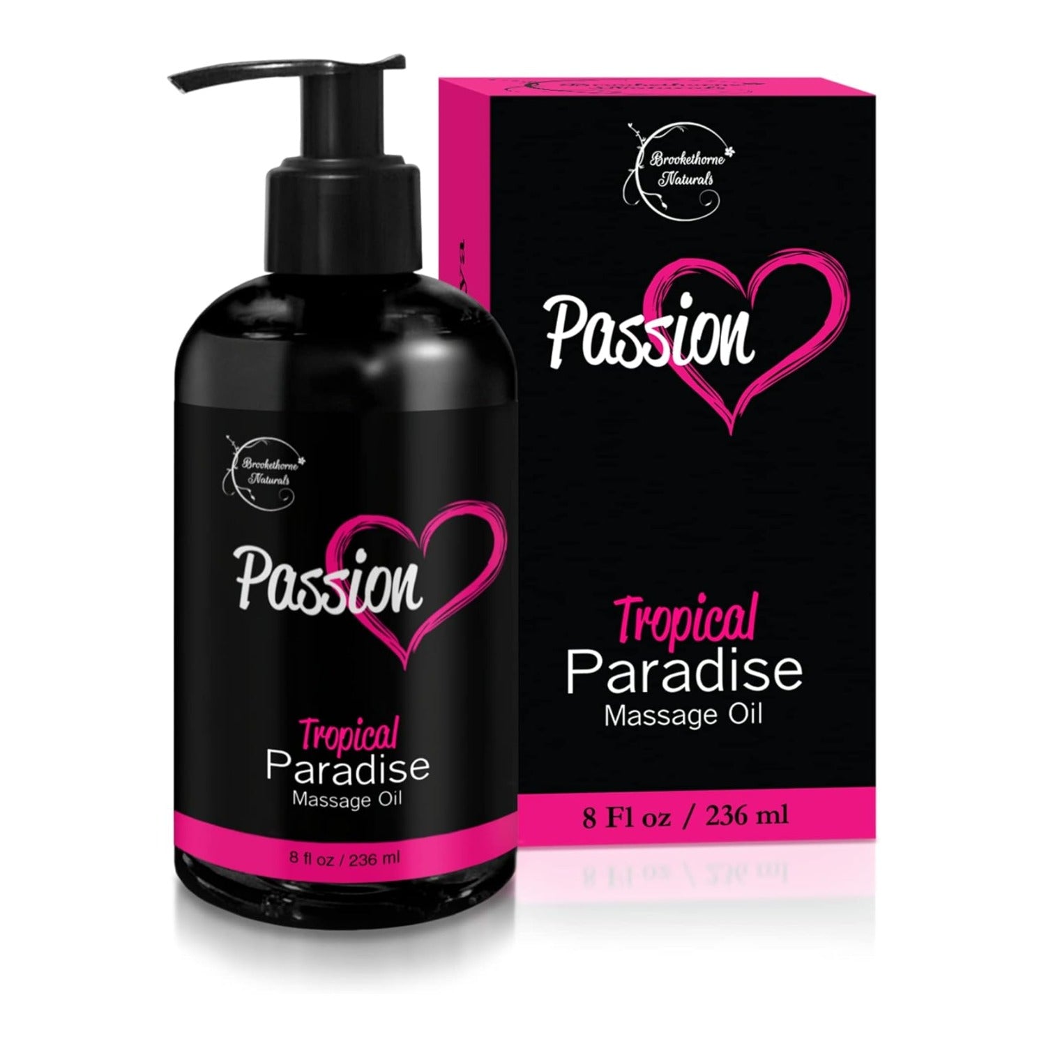 Passion sensual massage oil bottle on white