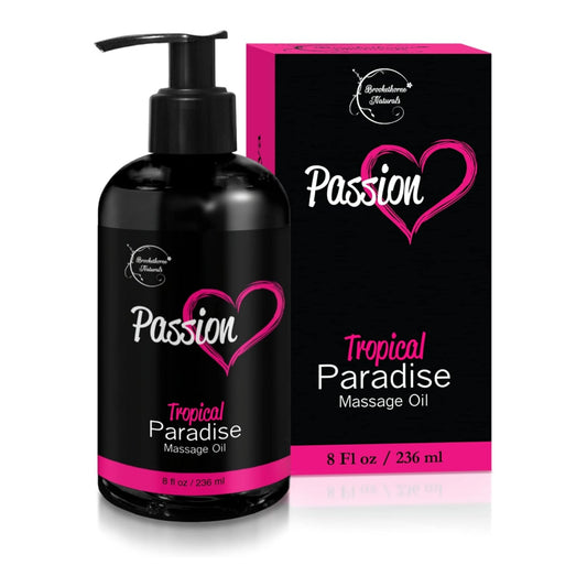 Passion sensual massage oil bottle on white