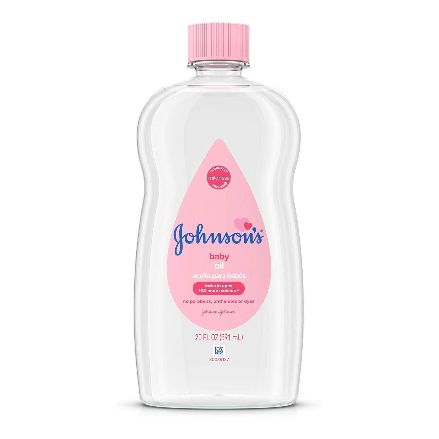 Johnson's baby oil pure mineral bottle on white