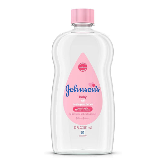 Johnson's baby oil pure mineral bottle on white