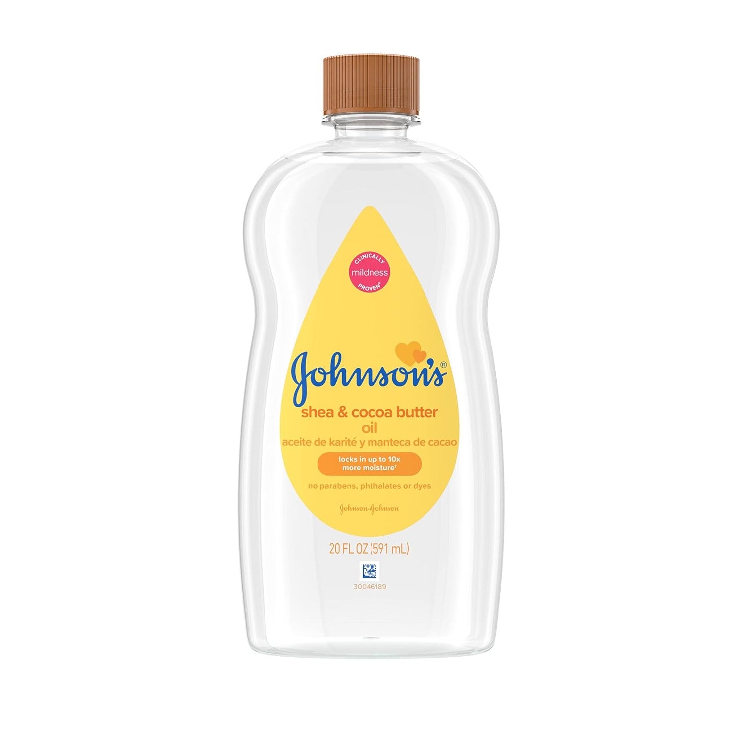 Johnson's baby oil shea cocoa bottle on white