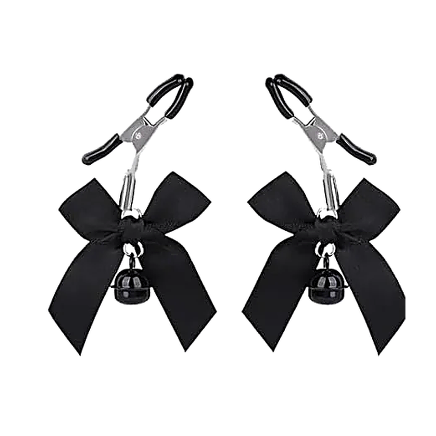 Nipple Clamps & Collar Bondage Set – Adjustable Metal Clamps with Chain, Bow Clips & Bell for Couples BDSM Play