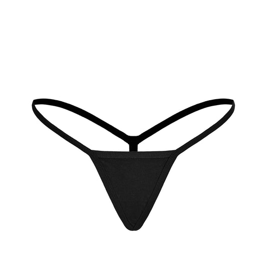 Black cotton G-string thong, front view