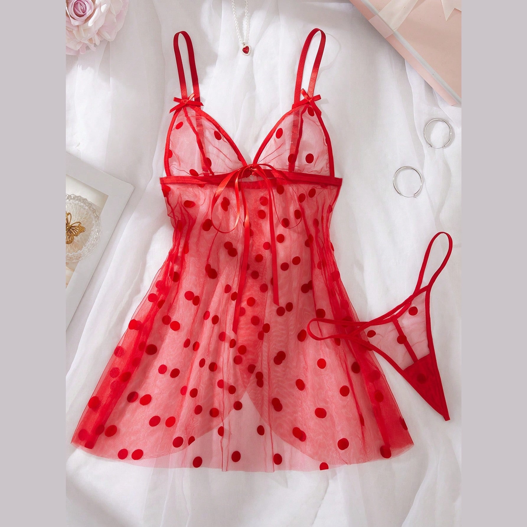 Open front split skirt of the red babydoll