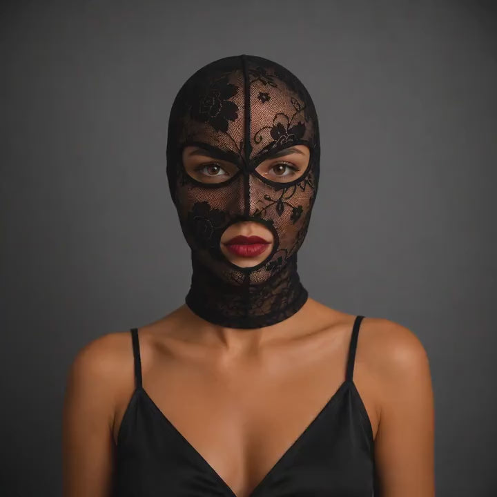 Floral lace gothic hood shown in motion