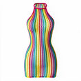 Cargar la imagen en la vista de la galería, Rainbow fishnet halter mini dress, front view on invisible mannequin
