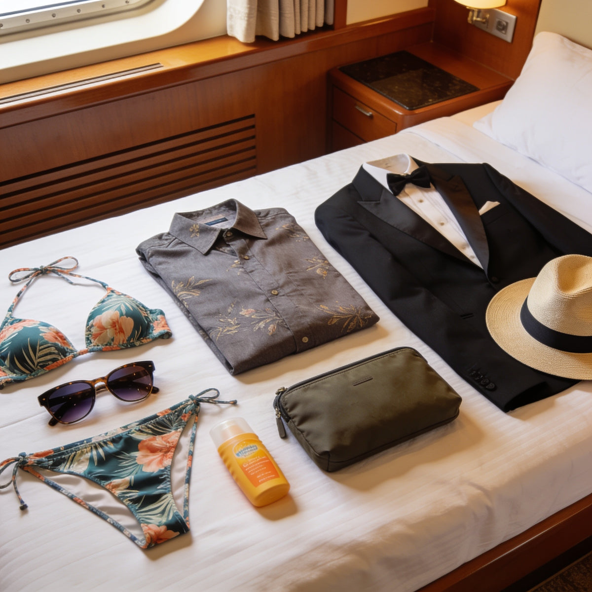 Couple packing for an Icon of the Seas cruise from Miami