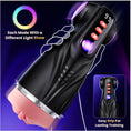 Load image into Gallery viewer, The stroker gripped by a drawn hand outline beside a rainbow colour ring, captioned Each Mode With a Different Light Show
