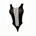 Cargar la imagen en la vista de la galería, Black fishnet bodysuit for men, front, showing the ladder of open ovals
