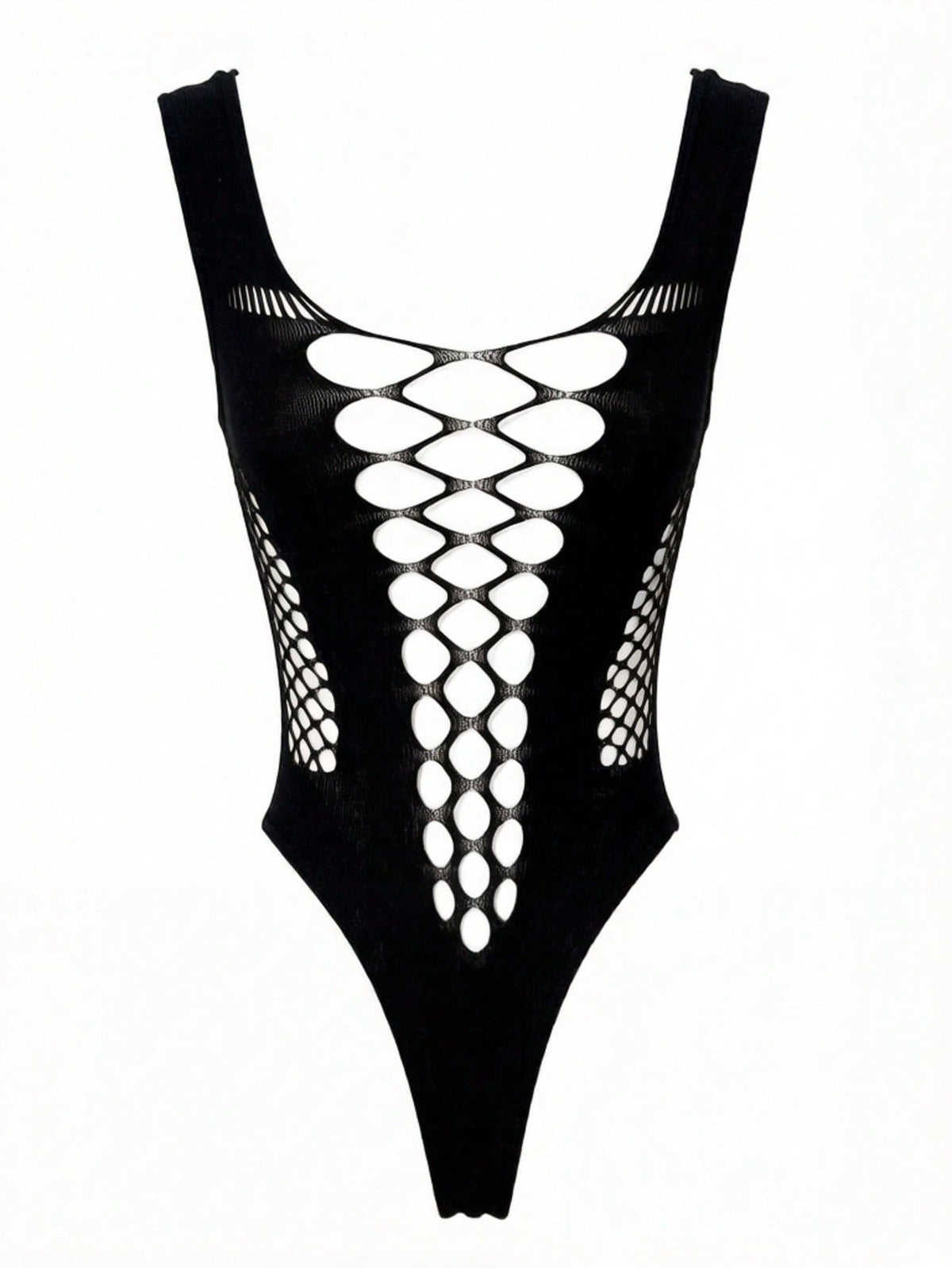The bodysuit laid flat against white, back, showing the thong cut
