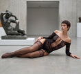 Cargar la imagen en la vista de la galería, Reclining full-length view showing the whole garment from the lace band to the stocking feet
