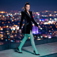 Load image into Gallery viewer, Side view of the green glowing fishnet net worn with heels at night

