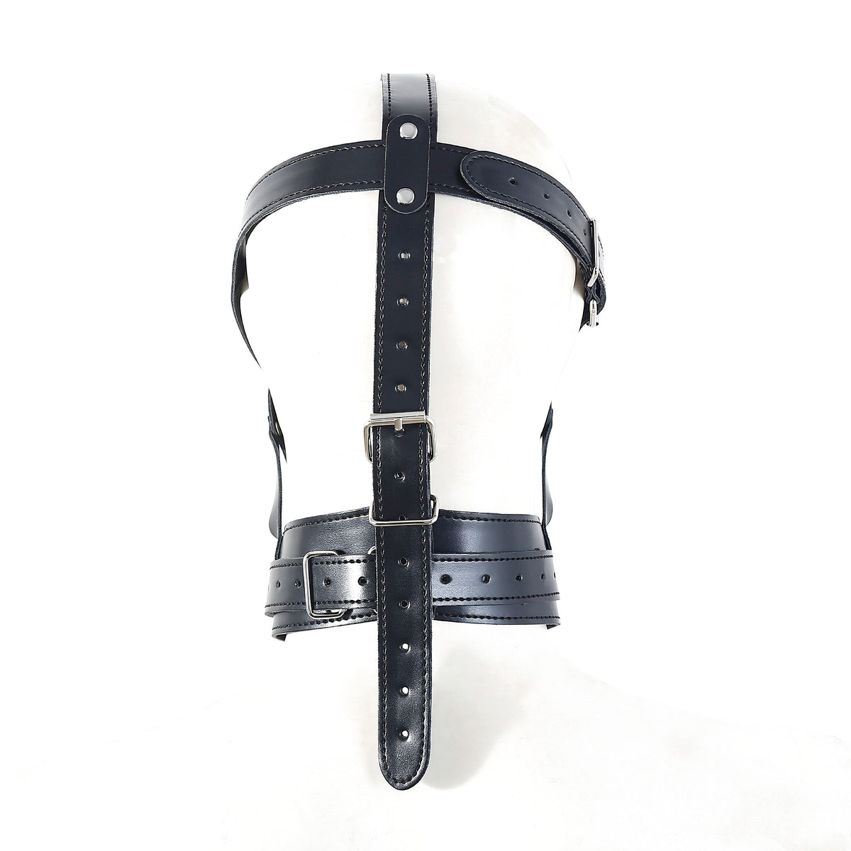 Back view showing the adjustable back strap running through the collar