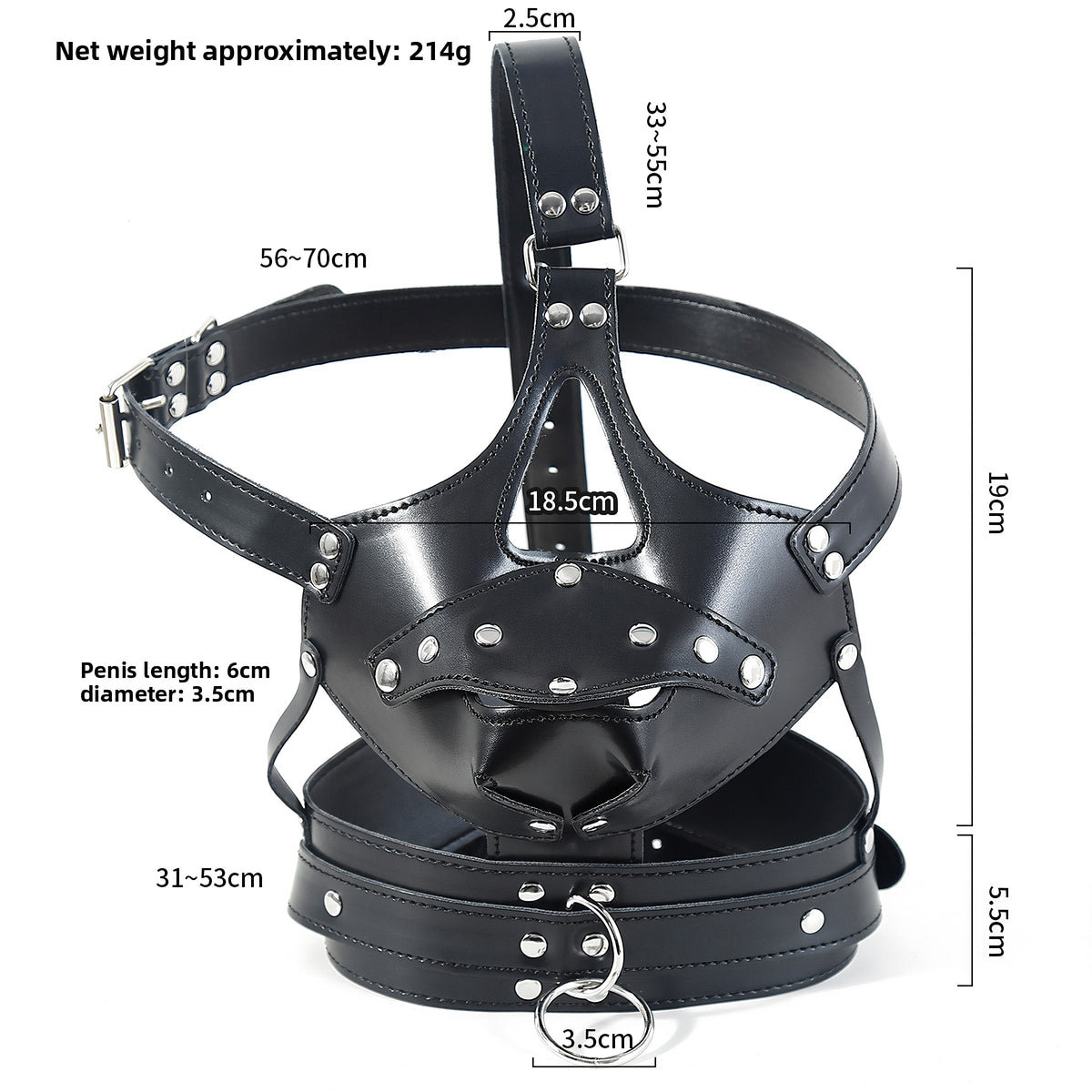 Measurement diagram for the straps, muzzle panel, gag and collar