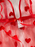 Cargar la imagen en la vista de la galería, Close-up of the raised velvet hearts on the sheer mesh
