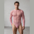 Cargar la imagen en la vista de la galería, Pink fishnet bodysuit worn front-on against a plain backdrop
