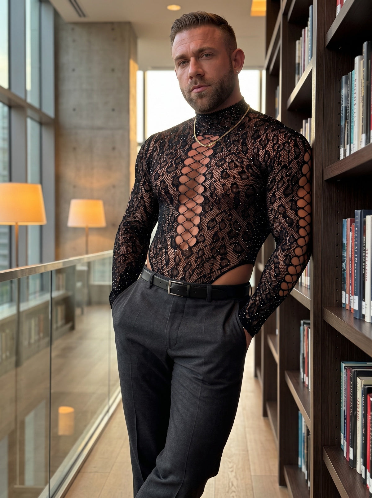 Worn as a top over tailored trousers