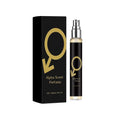 Load image into Gallery viewer, The boxed pheromone perfume beside its 10 ml black and gold atomiser on a white ground
