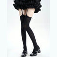 Cargar la imagen en la vista de la galería, Black garter thigh high stockings with attached straps, front view
