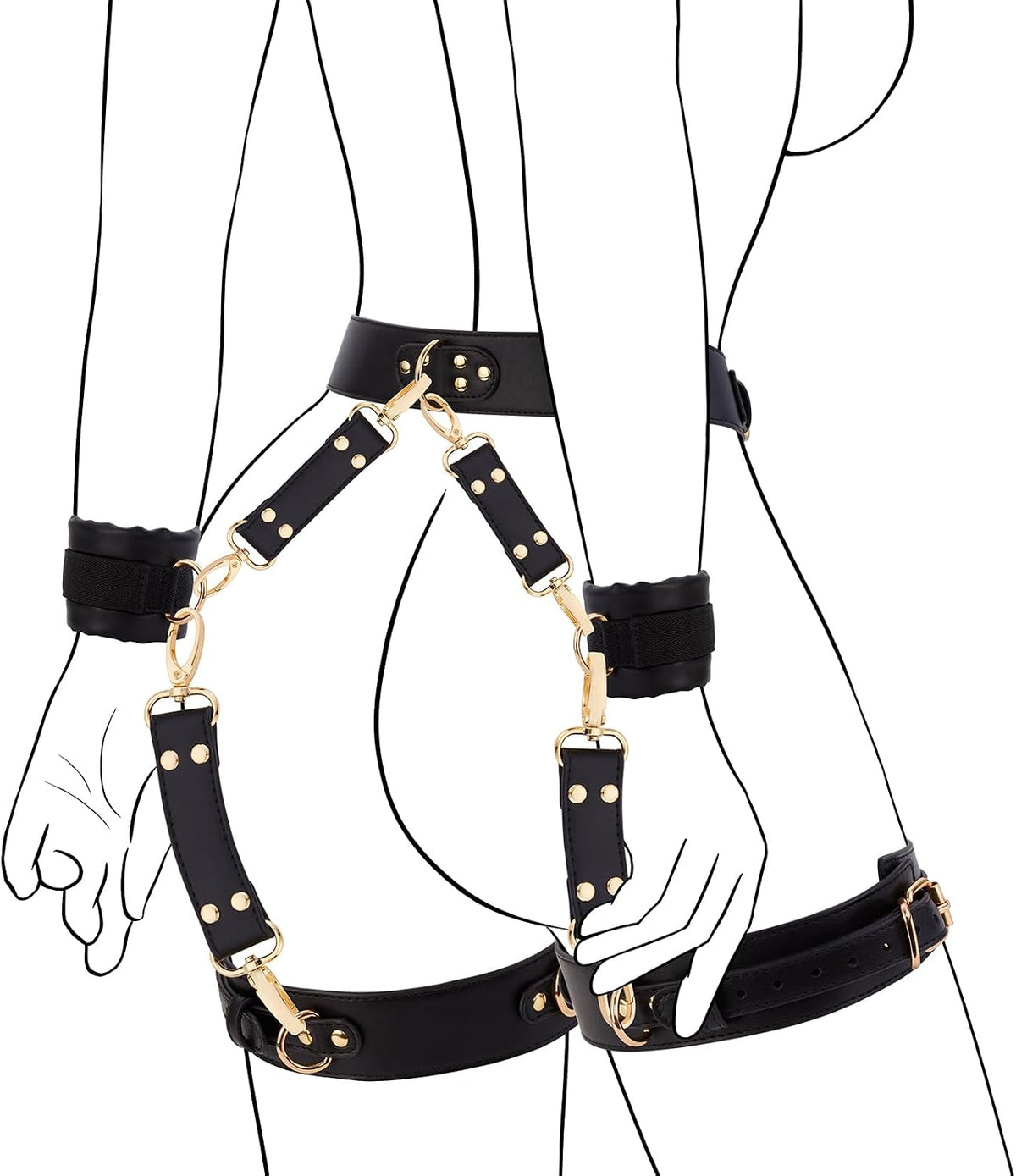 Assembled restraint rig showing how the six pieces connect