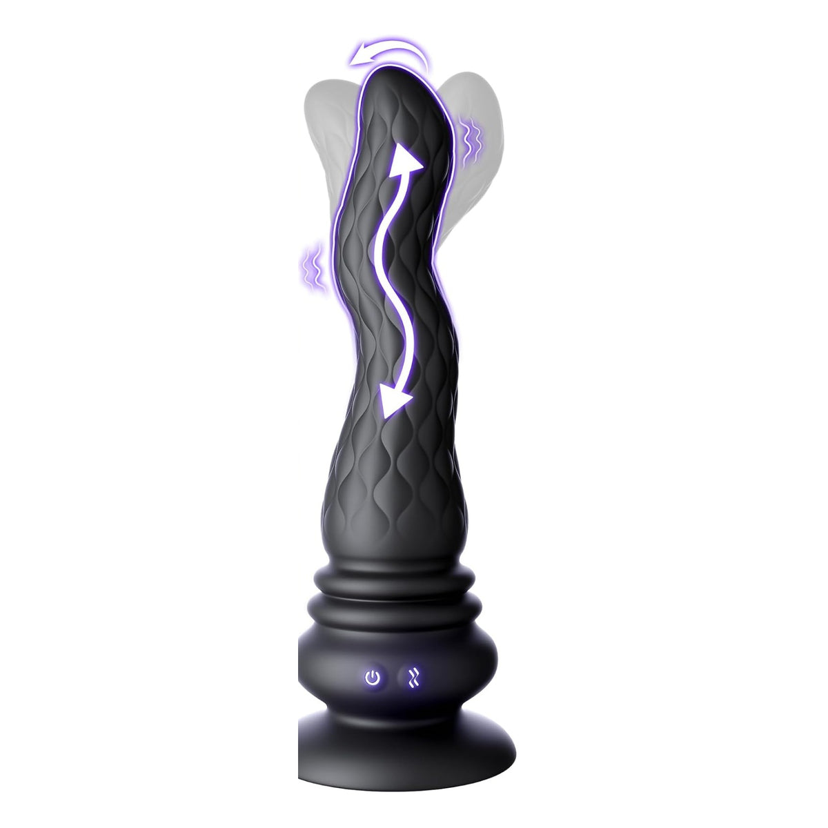 Wave motion prostate massager with textured shaft and suction-cup base