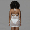 Cargar la imagen en la vista de la galería, Back view of the white fishnet cover-up dress showing the low open scoop back
